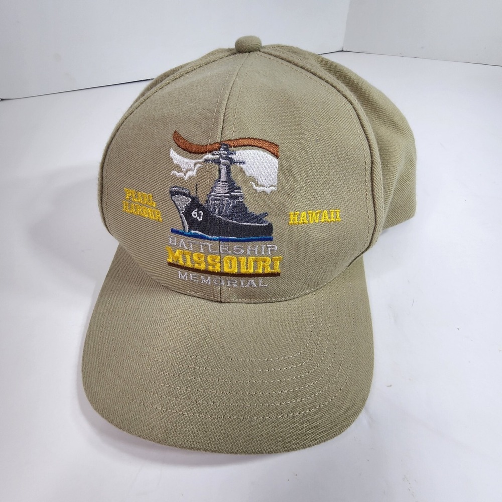 Battleship Missouri Memorial Hat Pearl Harbor Hawaii Khaki Brown Made in USA